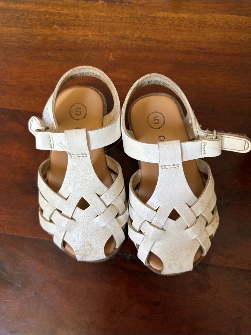 Kids White Leather Weave Sandals - Size 5